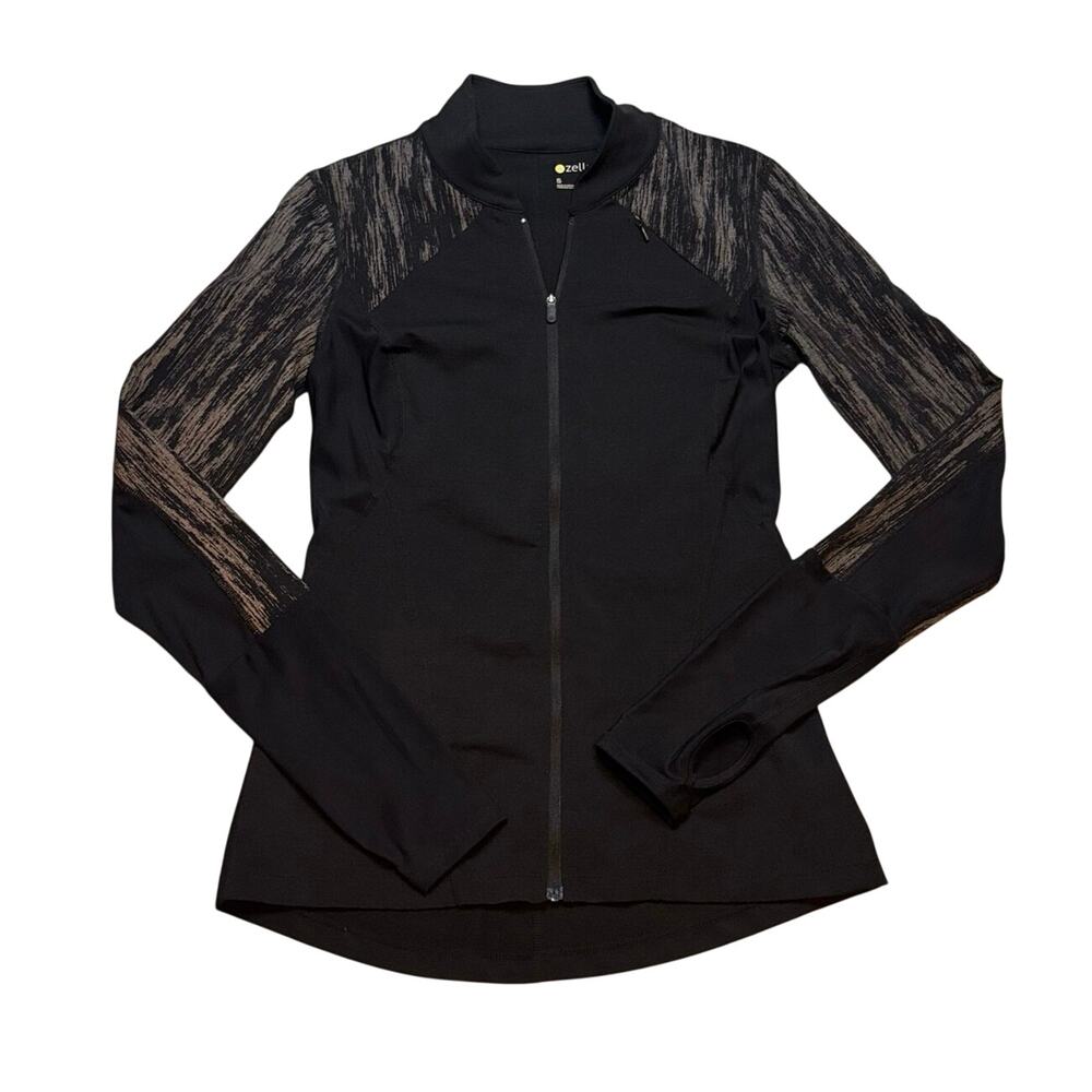 Zella Black Zip Up Athletic Jacket Mesh Sleeve Thumbhole Top S